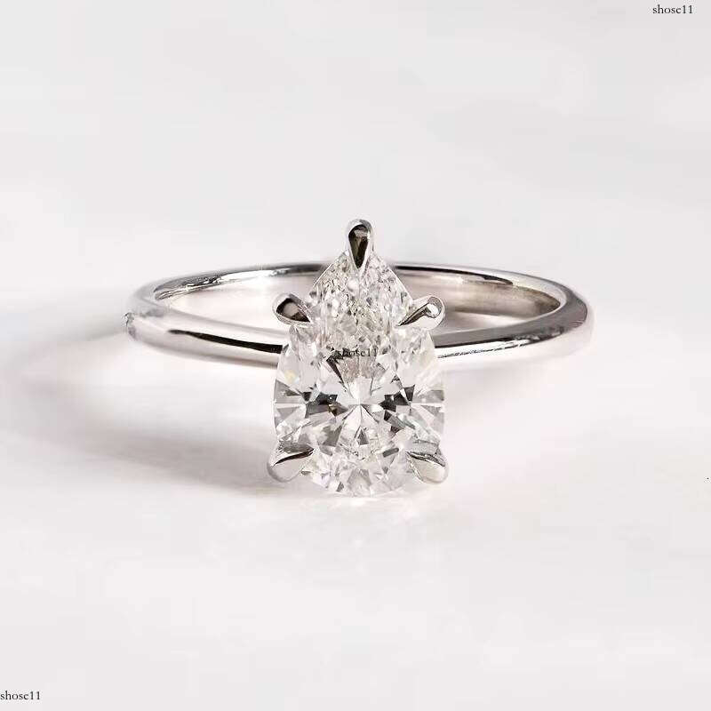 Xingguang Pear Cut White Gold Lab CVD/ Moissanite Dia Ring for Women Engagement/Anniversary/Wedding Fine Jewelry
