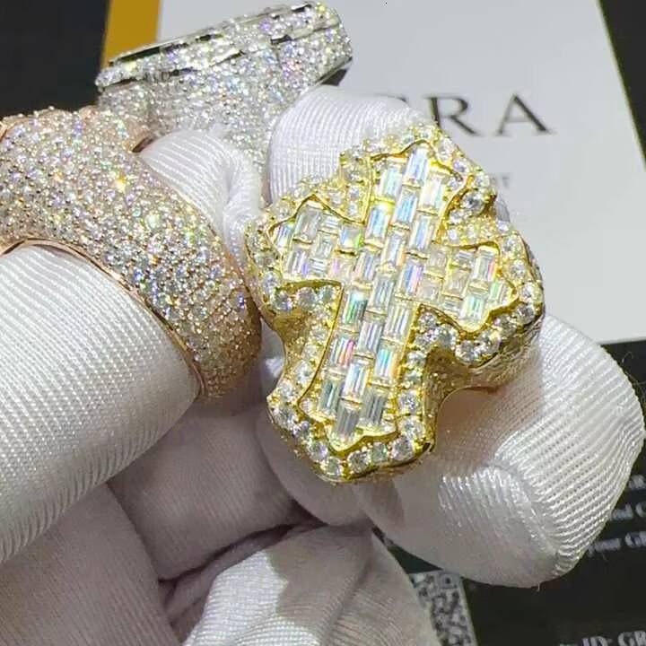 Iced Out Custom Cross Moissanite Mens Ring 14k Gold Hip Hop Cuban Link VVS Diamond Jewelry Adjustable Luxury Design