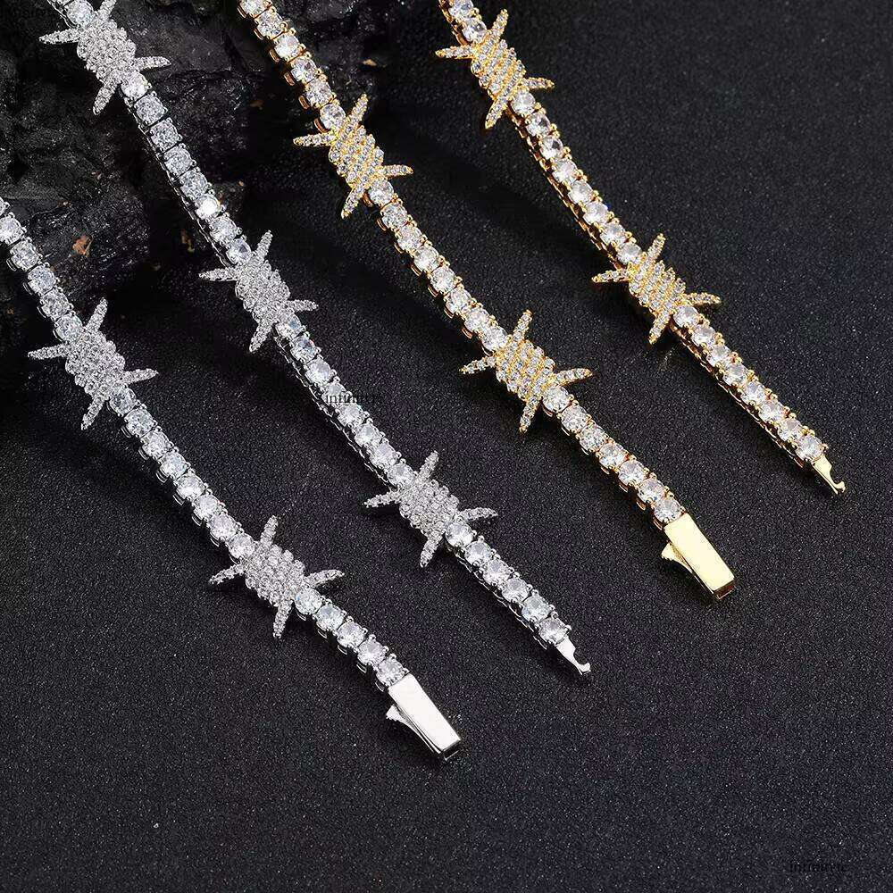 NUOYA New Style White Zircon Gold Plated Hip Hop Jewelry Iced Out Dia Thorns Tennis Chain Bracelet