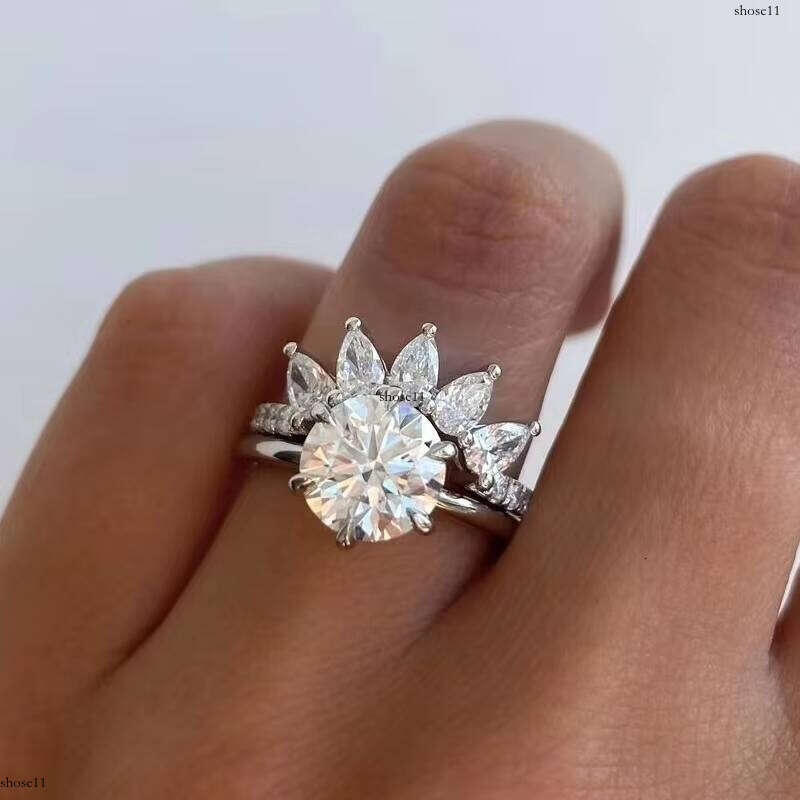 White Gold Wedding 3CT Round Moissanite Solitaire Band Halo Dia Engagement Ring