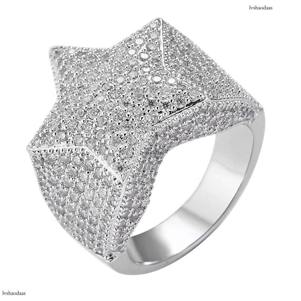 Five-Pointed Real Gold Plated Micro Paved Zircon Hip-Hop Men's Star Ring