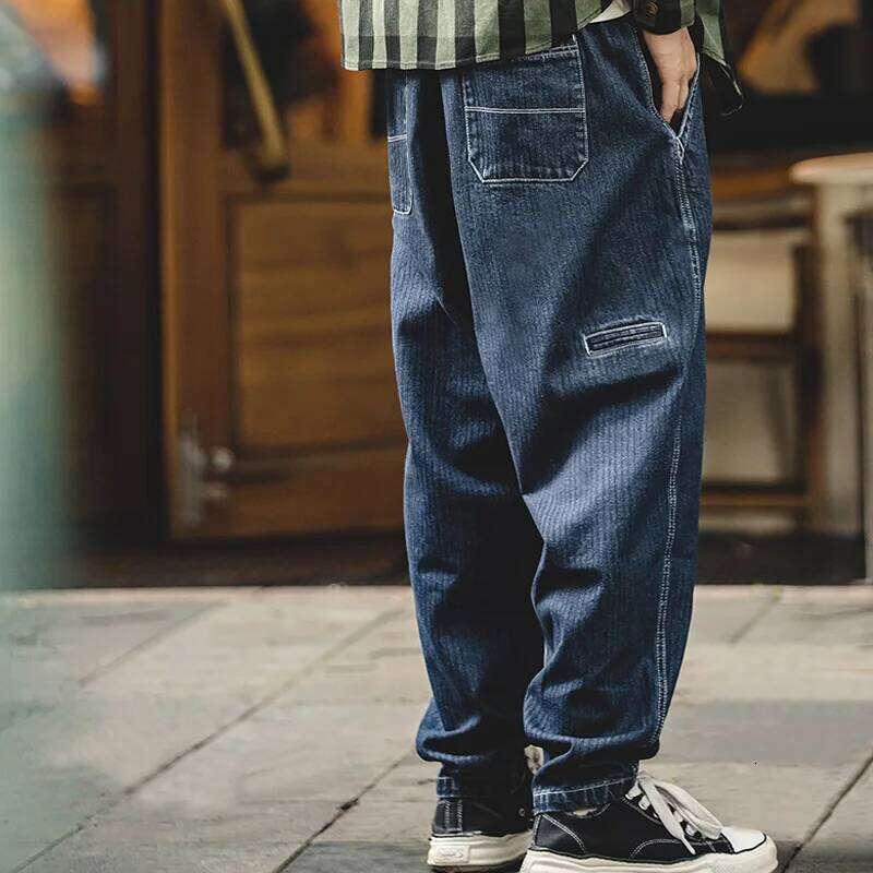 Maden Tapered Denim for Men Mid-waist Loose-fit Harem Pants Autumn Leisure Streetwear Blue Jeans YKK Metal Zippers
