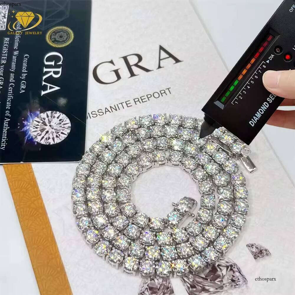 Classic Sier Chains White Gold Plated GRA Certificate Round Cut Vvs Moissanite Tennis Bracelet for Men