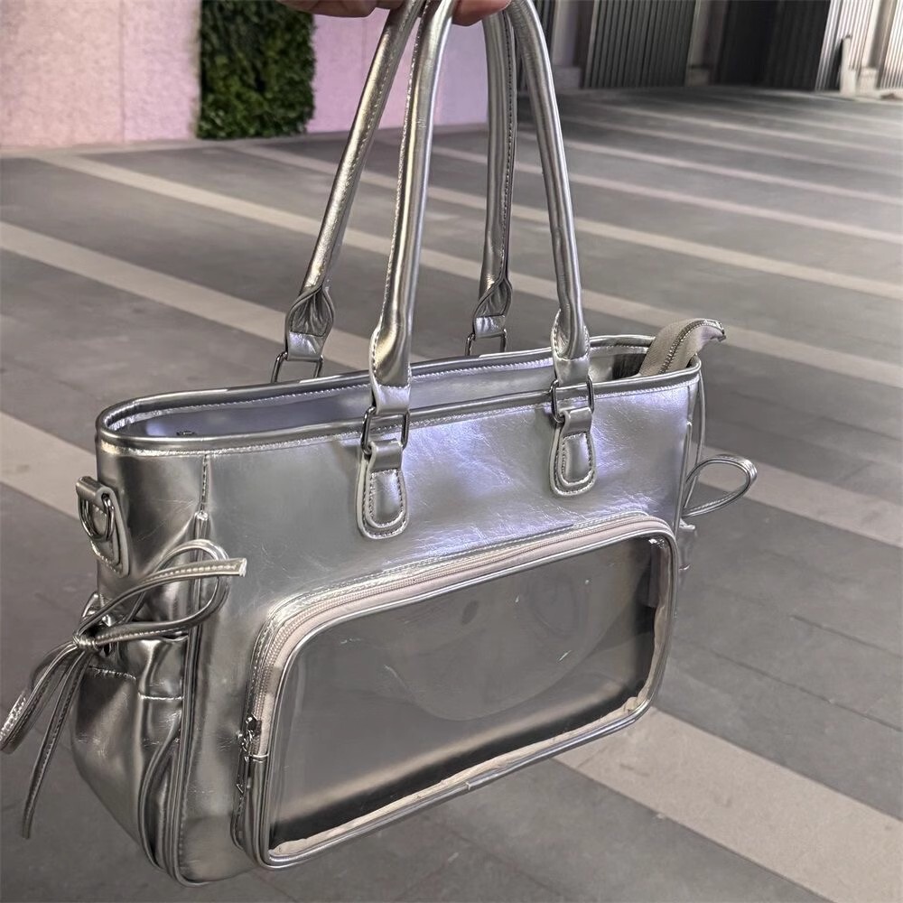 Fashion New Silver Pain Tote Bag Large Capacity Transparent DIY ddmymoon