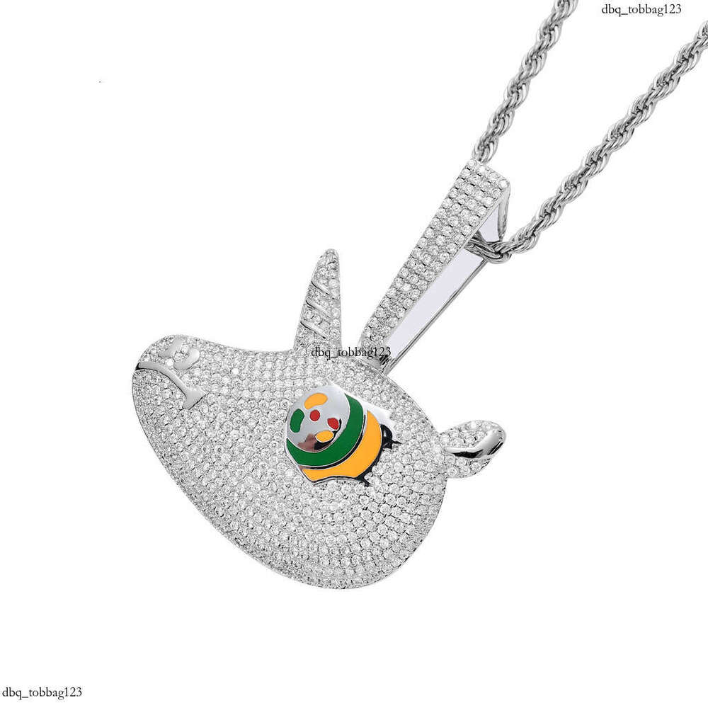 69 Same Style Ins Hip-Hop Cute Colorful Big Eyes Unicorn Pendant Micro Inlaid Full Moissanite chain Solid Necklace
