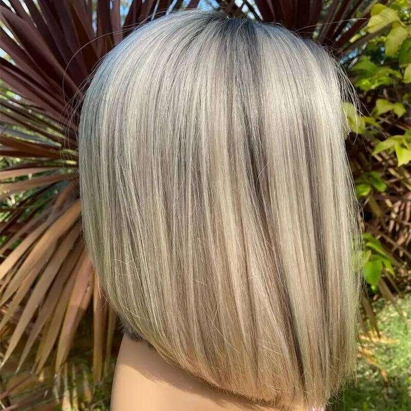 Glueless Wigs Ash Blonde Synthetic HD Lace Front Wig Balayage Pre Plucked Hairline Heat Resistant Short Straight Bob For Women