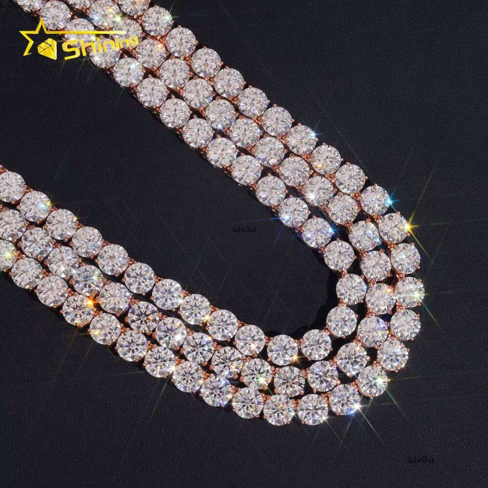 GRA Hip Hop Jewelry Solid Sier Bright Cut VVSD Colored 8Mm Necklace Iced Moissanite Tennis Chain