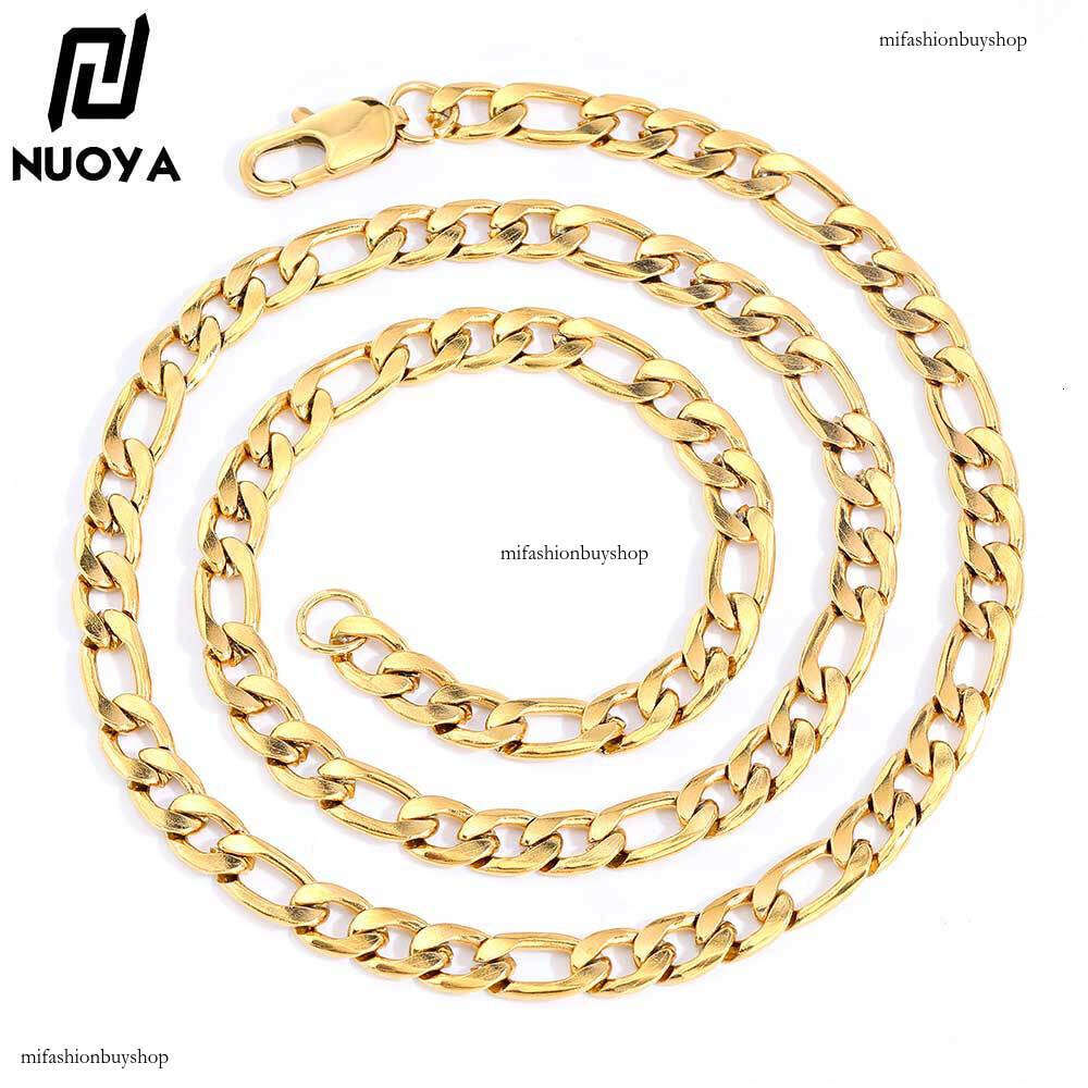 Titanium Japanese Style Buckle Figaro Chain Sterling Silver Men's Hip Hop Gold Necklace