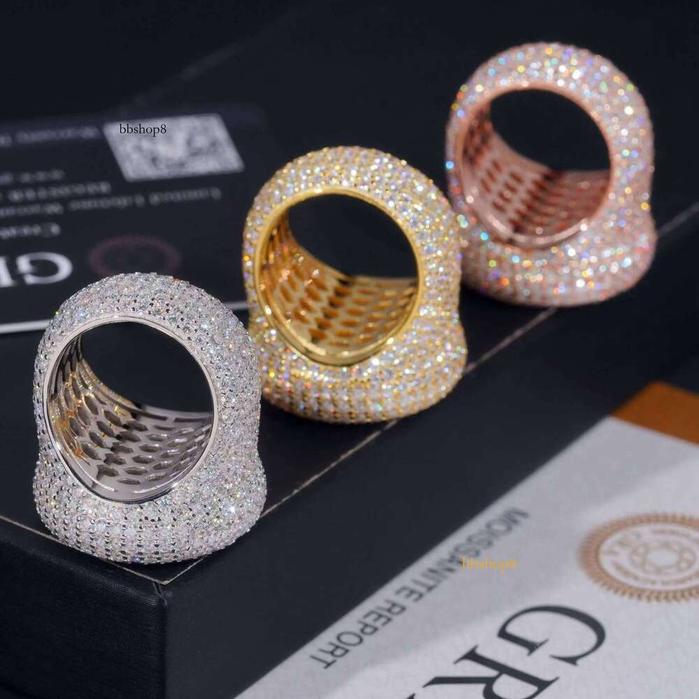 Stock Pass Tester Hip Hop Jewelry Sier Fully Iced Bubble Edge Round Dia Moissanite Men Pinky Ring