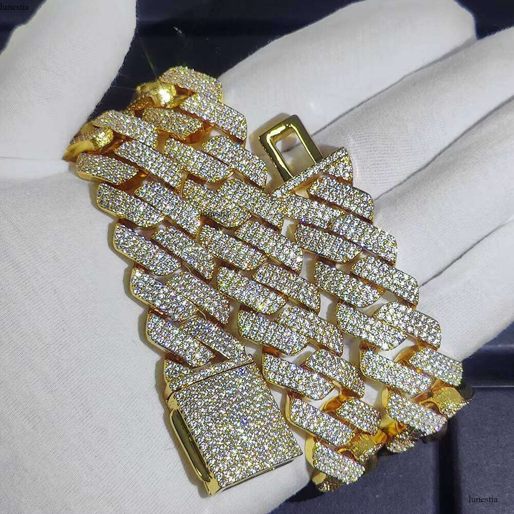 NUOYA Men's and Women's Fine Jewelry 20mm Gold Sier Chain Hip Hop Shiny Iced Dia Cuban Link Bracelet
