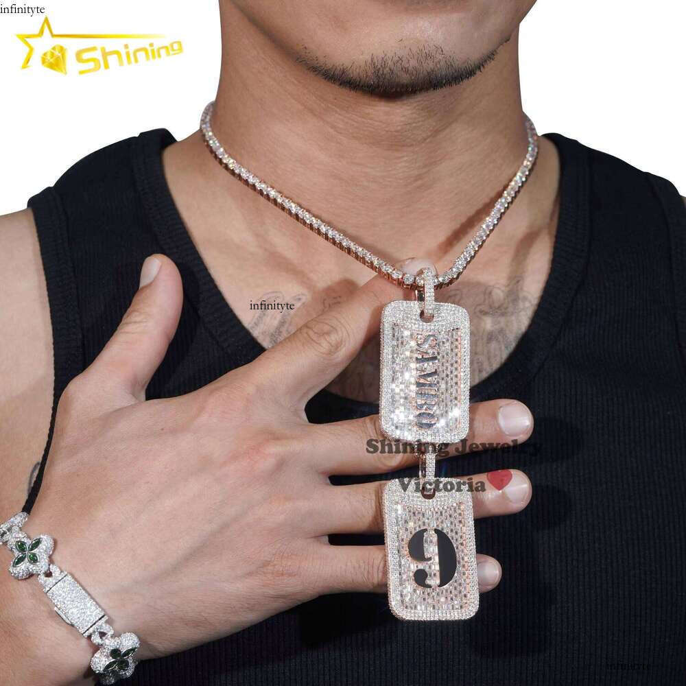 Trendy Custom Tap Hip Hop Jewelry Iced Out Sterling Sier Moissanite Dog Tag Pendant