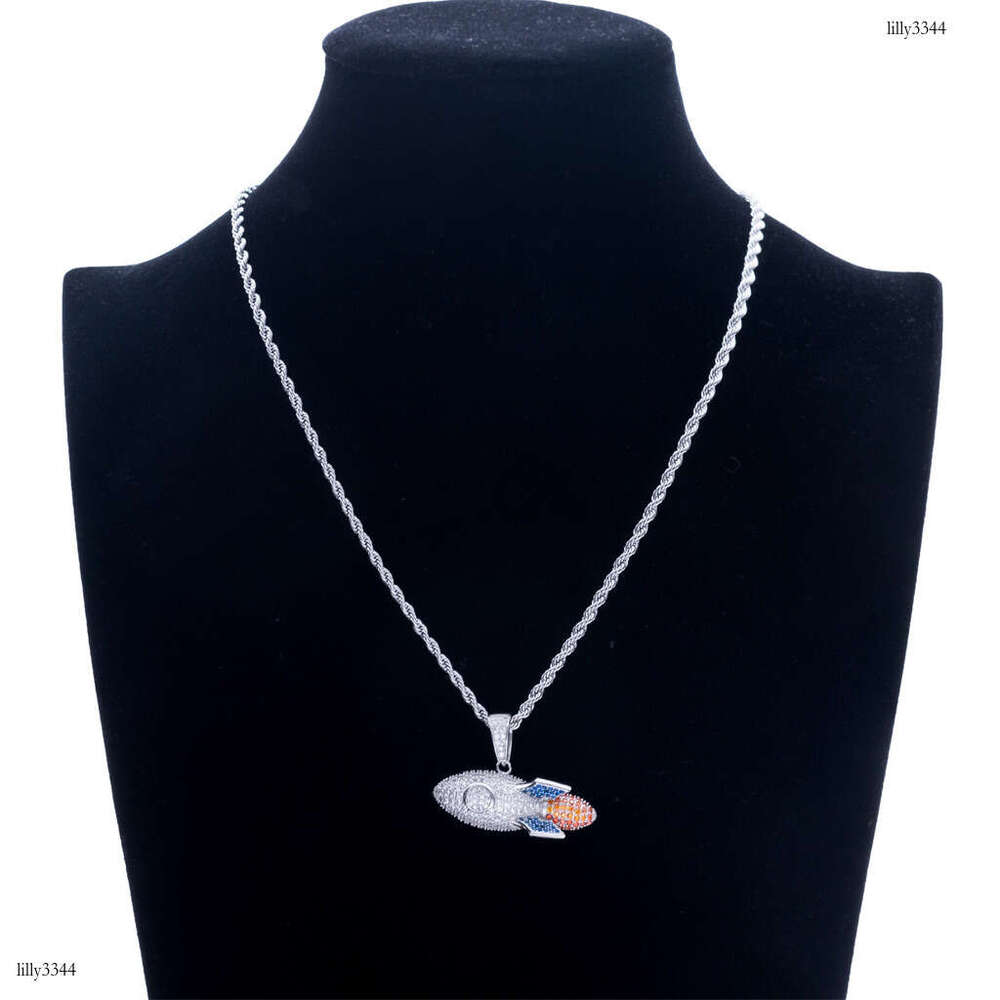 Jewelry Sterling Sier Rocket Pendant Colorful Moissanite chain Cool Trendy Hip Hop Necklace