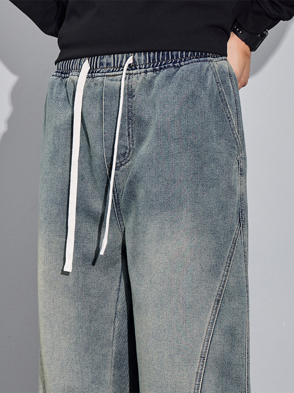 Men's Baggy Jeans Wide Leg Hip Hop Pants Irregular Sutures Loose Fit Trousers Streetwear
