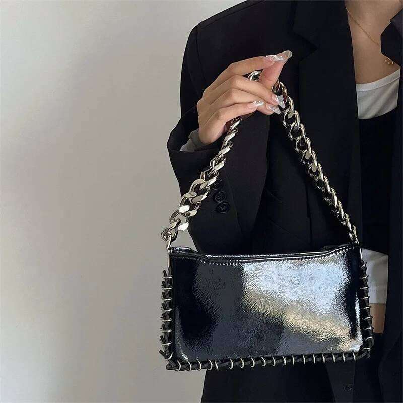 Fashion Sequined Chains Shoulder Bag Black Glossy Woman's Handbags Casual Crossbody Bags For Woman Square Phone Flap Purses Chic