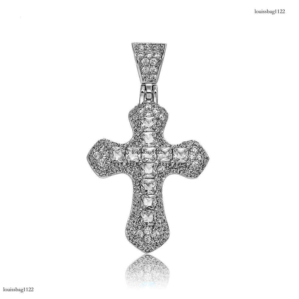 Hip Hop Blue Moissanite chain Cross Men's Necklace Fashion Versatile Sweater Chain Jewelry