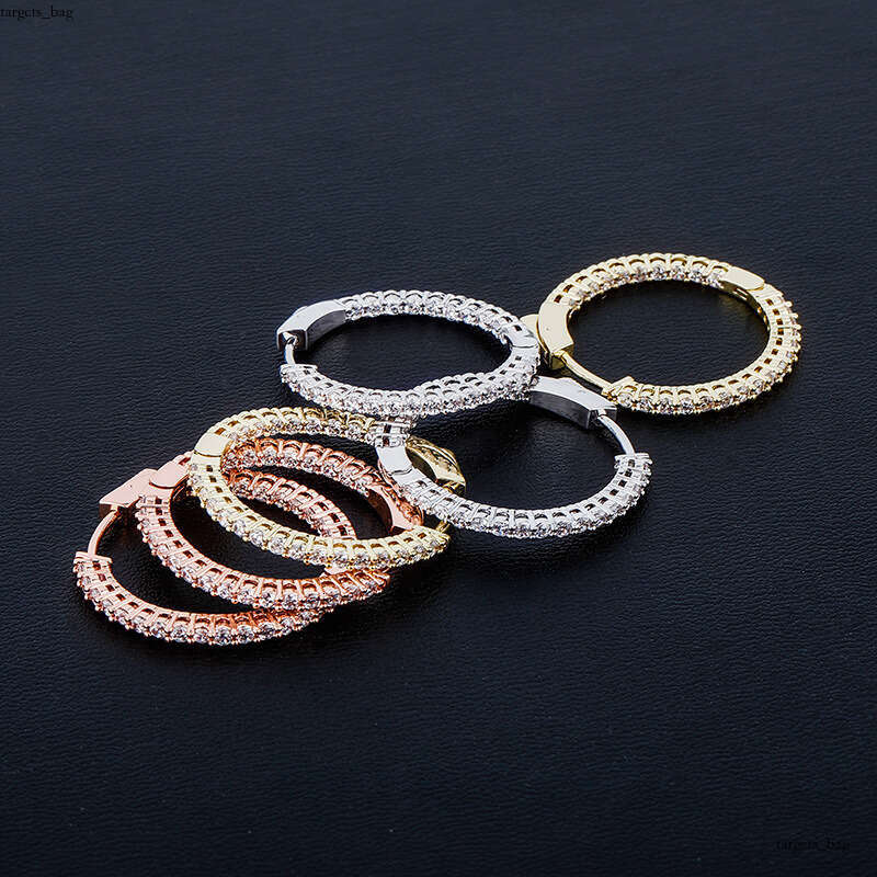 Round Women's with Zircon Inlay Real Gold Plated Shiny Earrings