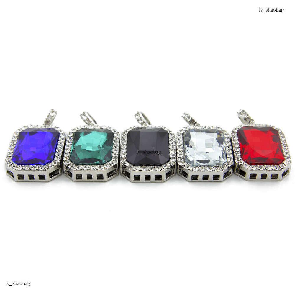 Classic 5.8*3cm Alloy Square Colorful Pendant Personality Trendy Cool Inlaid Dia Unisex Necklace
