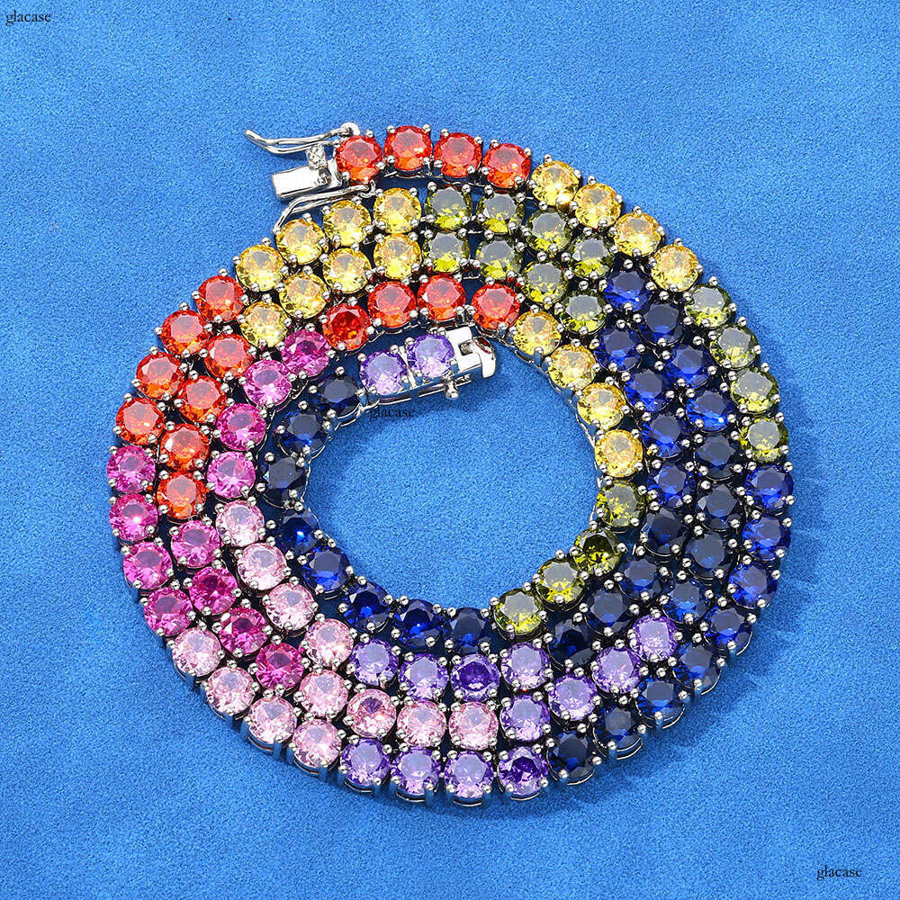 Hip Hop 5mm Colorful Moissanite chain Tennis Chain Personality Trendy Accessories Men's Necklace