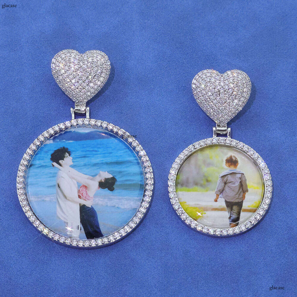 Hip Hop INS Heart Buckle Photo Pendant Round Commemorative Frame Necklace High-End Jewelry