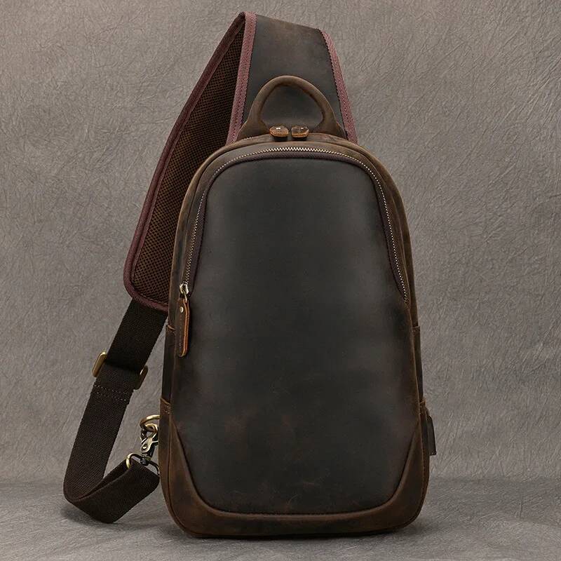 Large Size Causal Genuine Leather Packs Real Cowskin Chest Bag For Men Male Single Shoulder Backpack Outdoor