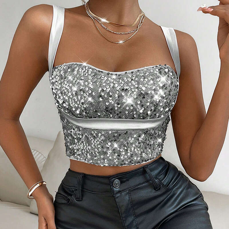 New Fashion Trend Women's Backless Slim Fit Sequin aded Vest