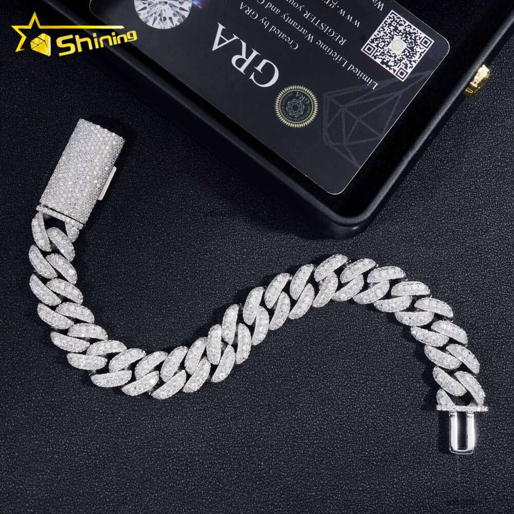 Hip Hop Jewelry 13MM Iced Out Sier Gold Plated VVS D Color Infinity Moissanie Cuban Link Chain Bracelet