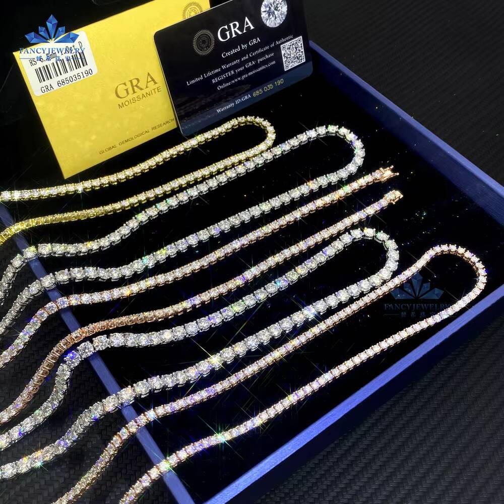 Tennis Necklace Bracelet Iced Out White D VVS Moissanite Diamond Jewelry 925 Silver Tennis Chain