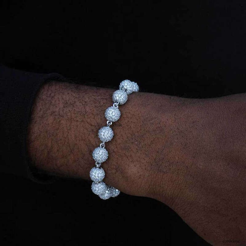 8mm Micro Inlaid Zircon Round Bead Chain Bracelet Men's Fashion Trendy Brand Hip Hop Accessories
