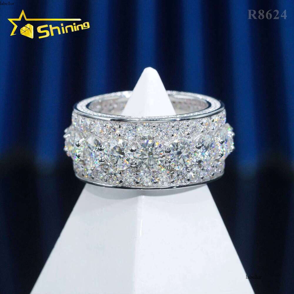 Drop Shipping Pass Tester Sterling Silver Platinum Plated VVS Hip Hop Jewelry Moissanite Men's Ring