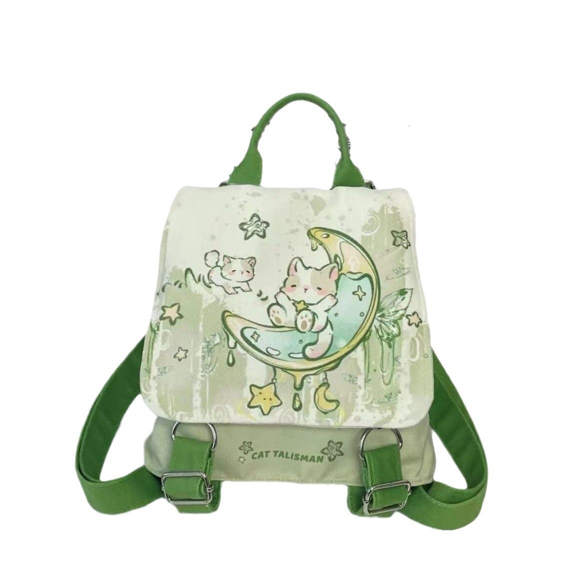 Green Cute Backpack for Women, Unique Design Canvas Bag, Small Backpack, New Style ddmymoon