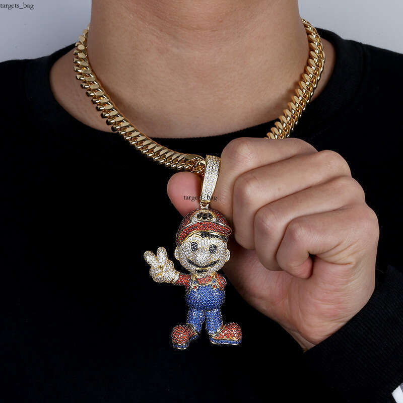Hip-Hop Childhood Game Character Large Mario Micro-Inlaid Colorful Full Dia Moissanite chain Men's Accessories