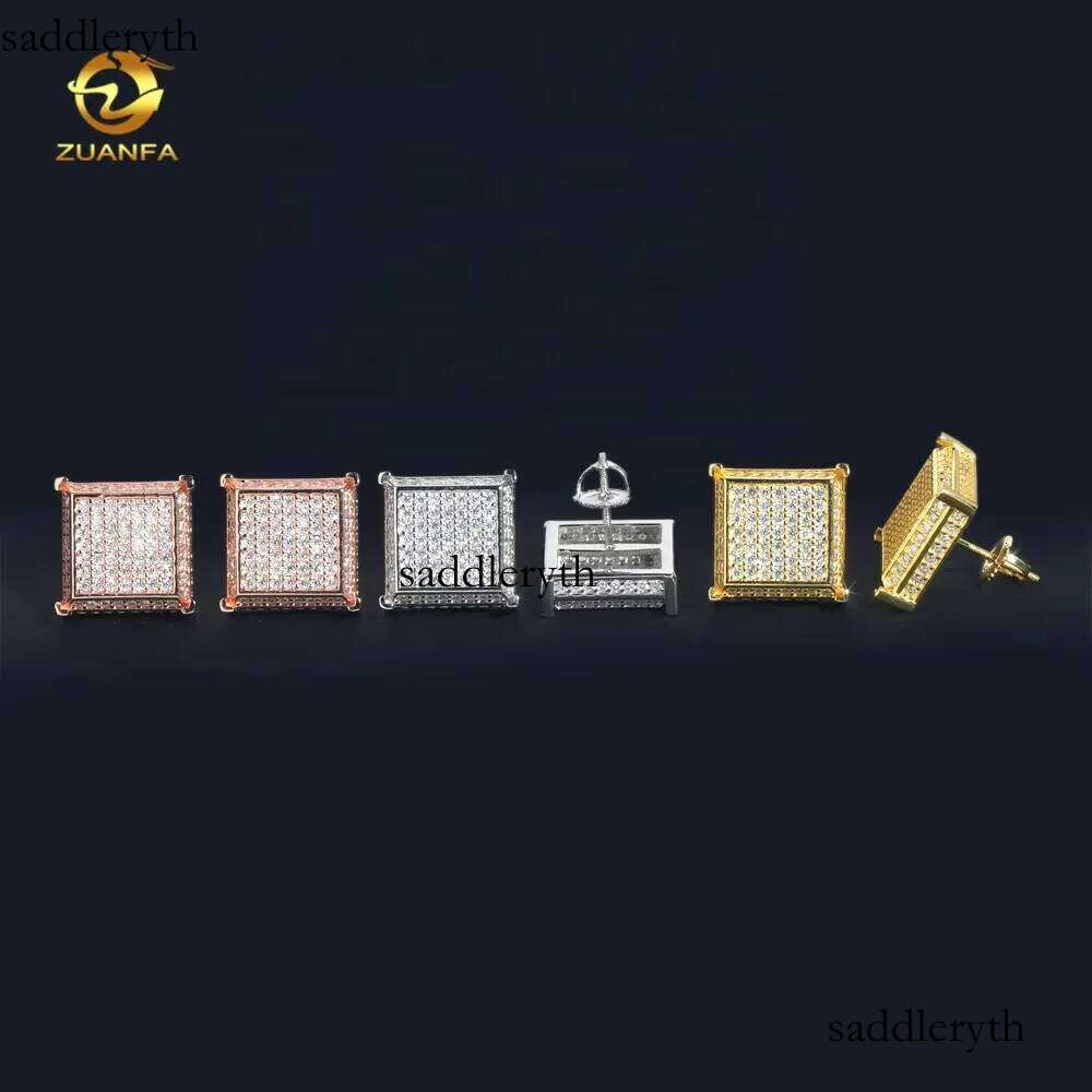 Big Square Shape Full Iced Out Hip Hop GRA Certertificate Sterling Sier Men Moissanite Earrings 13 28