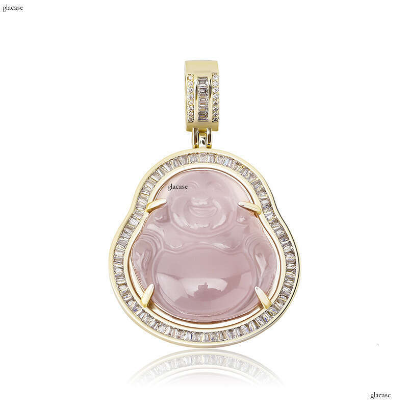 New Maitreya Buddha Statue Chalcedony Pendant Real Gold Plated Moissanite chain Inlaid Personality Hip-Hop Necklace