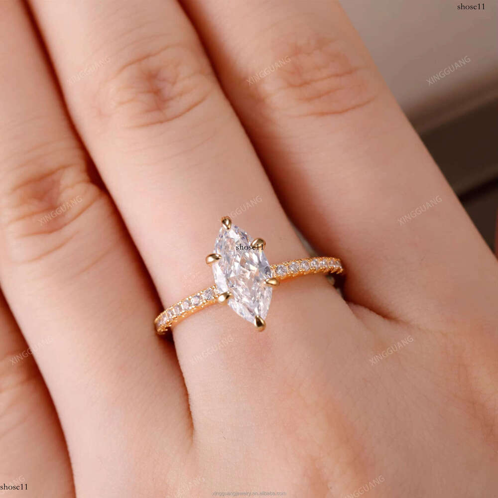XingGuang Customized Solid Gold D Color Marquise Cut 2CT VVS Moissanite Women Jewelry Wedding Set Rings Engagement Ring