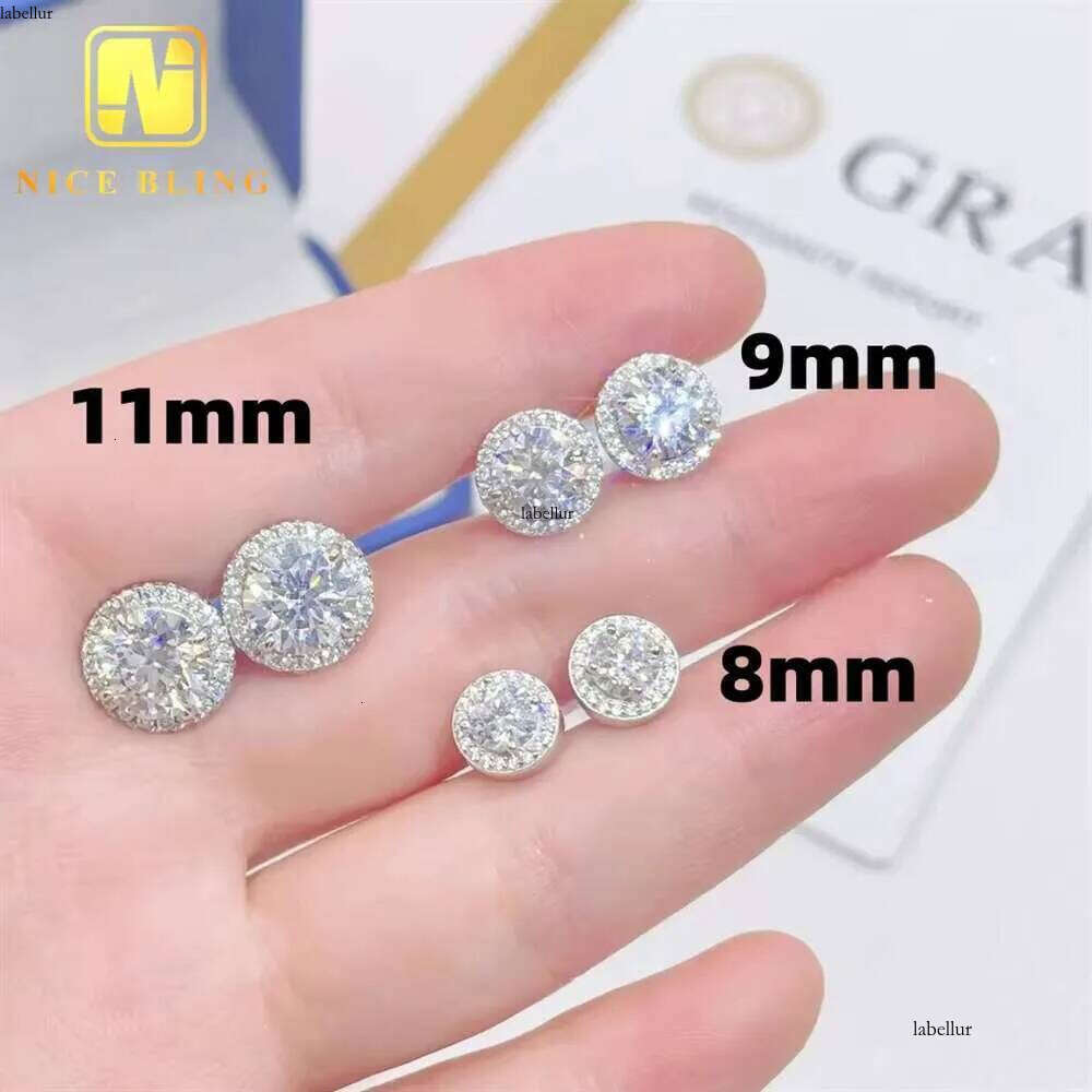 Ear Studs Moissanite Jewelry VVS Dia Round 8mm 9mm 11mm Sterling Sier Stud Earring for Women