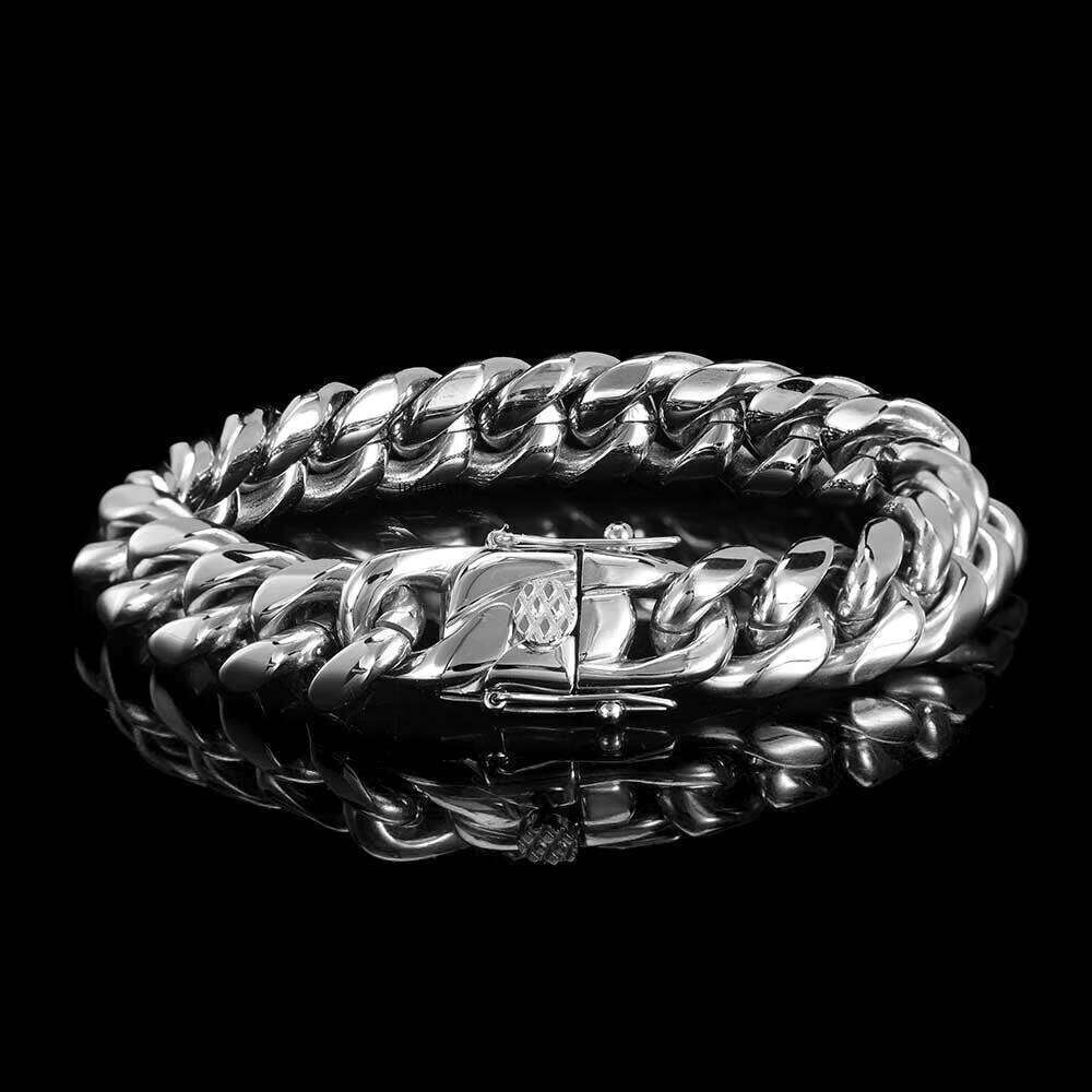 Nuoya Hip Hop 8mm Link Gold Plated Stainless Steel Cuban Bracelet for Men's Fine Jewelry