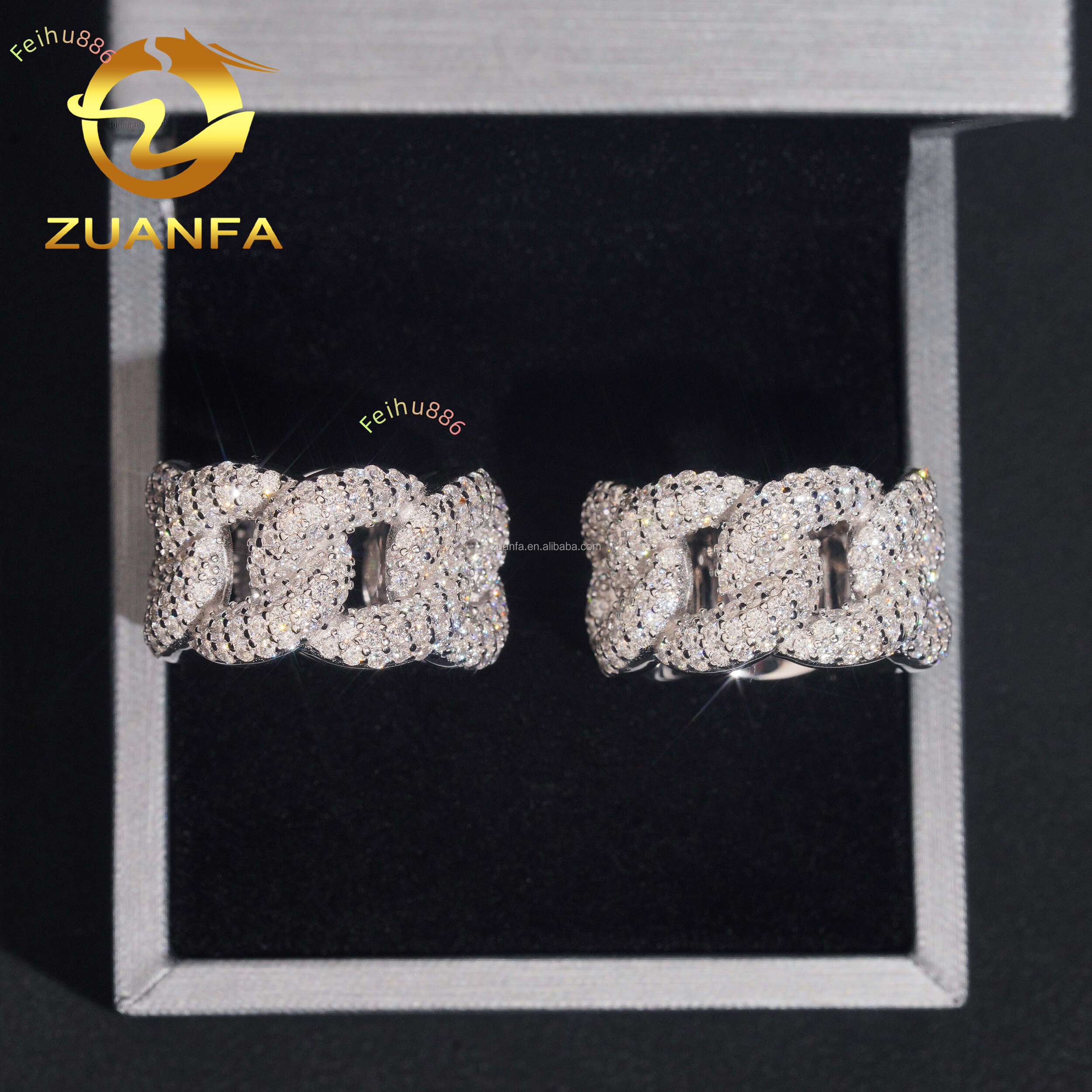 New Arrivals Fashion Rapper Jewelry S925 Sterling Silver Hip Hop Iced Out Rhodium Plated VVS1 Moissanite Miami Cuban Ring Man