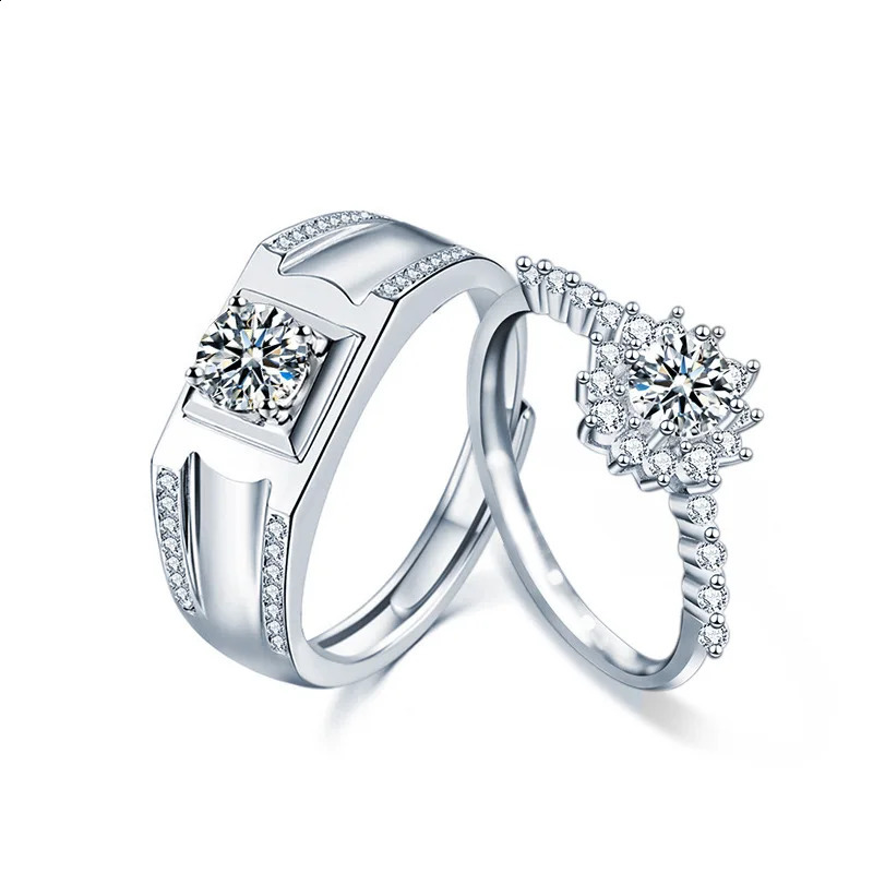 S925 Sterling Silver 1ct Couple Rings - Adjustable GRA Certified 250805