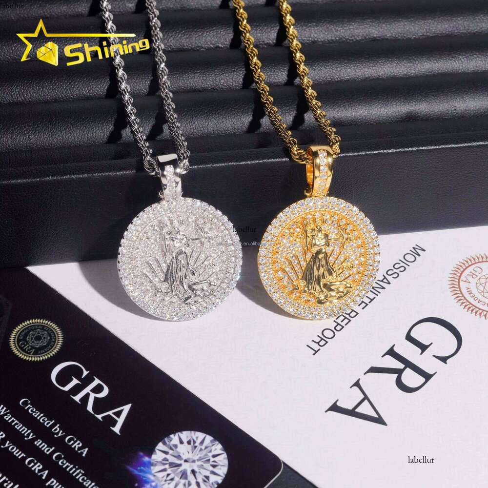 Pass Tester Wholesale Jewelry Hip Hop Iced Out Religious VVS1 Moissanite Dia S Sier Round Jesus Pendant