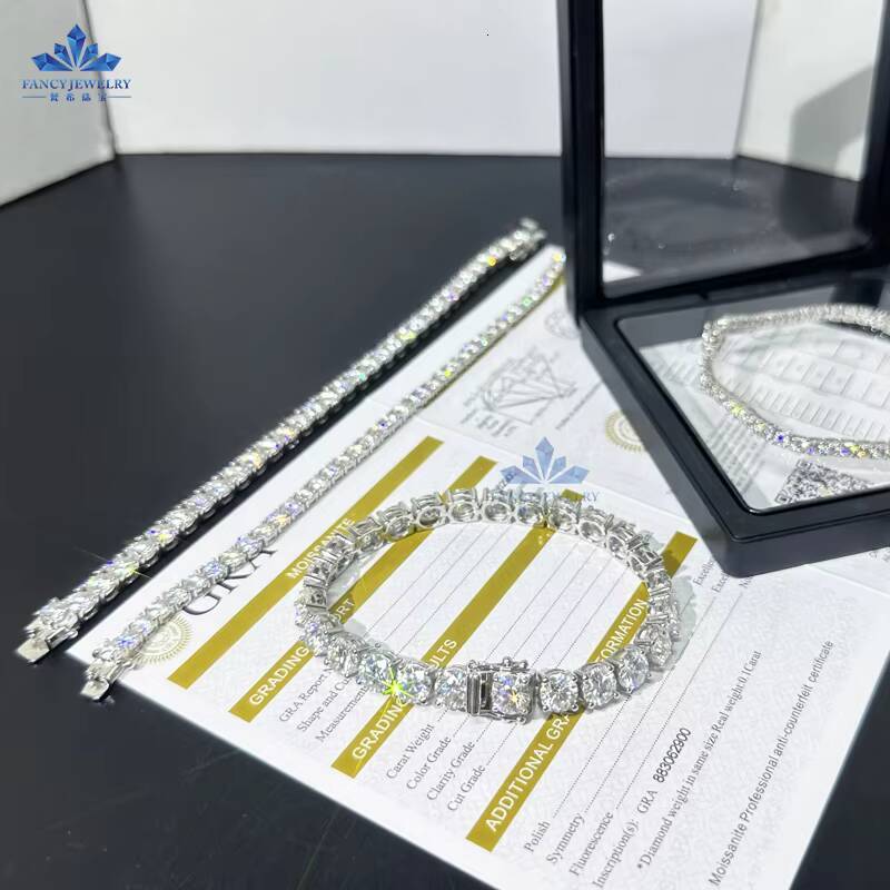 2025In Stock Hip Hop 925 Silver 2mm 3mm 4mm 5mm 6.5mm Moissanite Tennis Bracelet Pass Diamond Test Iced Out Moissanite Jewelry