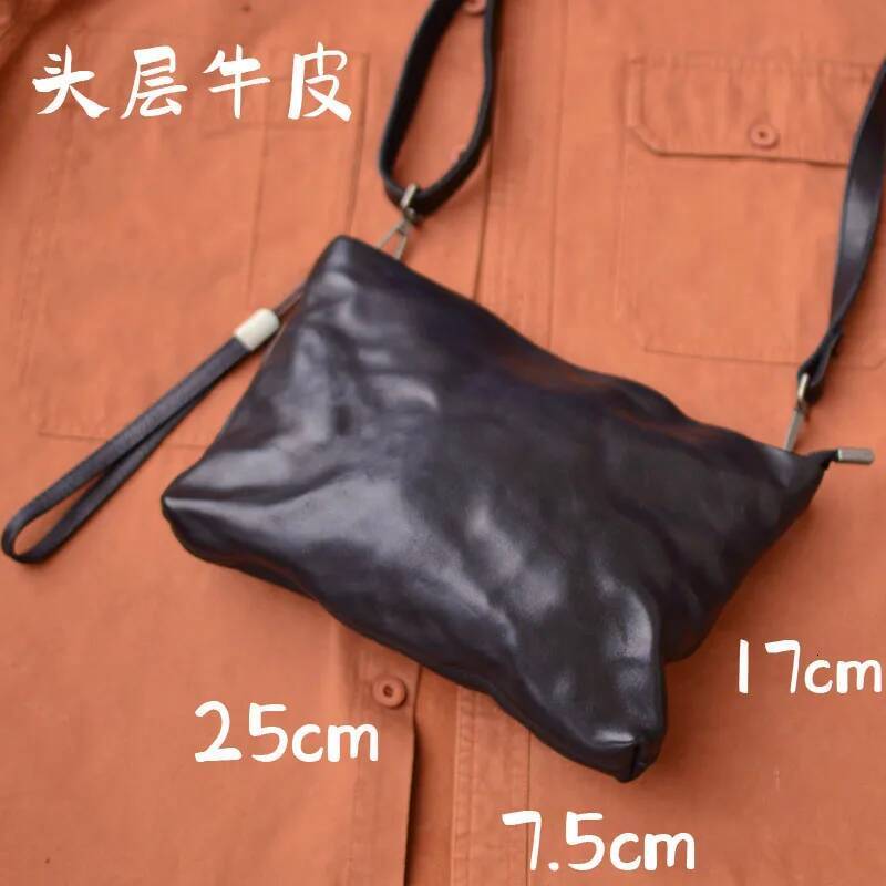 AETOO Pleated Craft Handcrafted Retro casual multi-functional crossbody Bag Hold Mobile Phone unisex leather wrist bag
