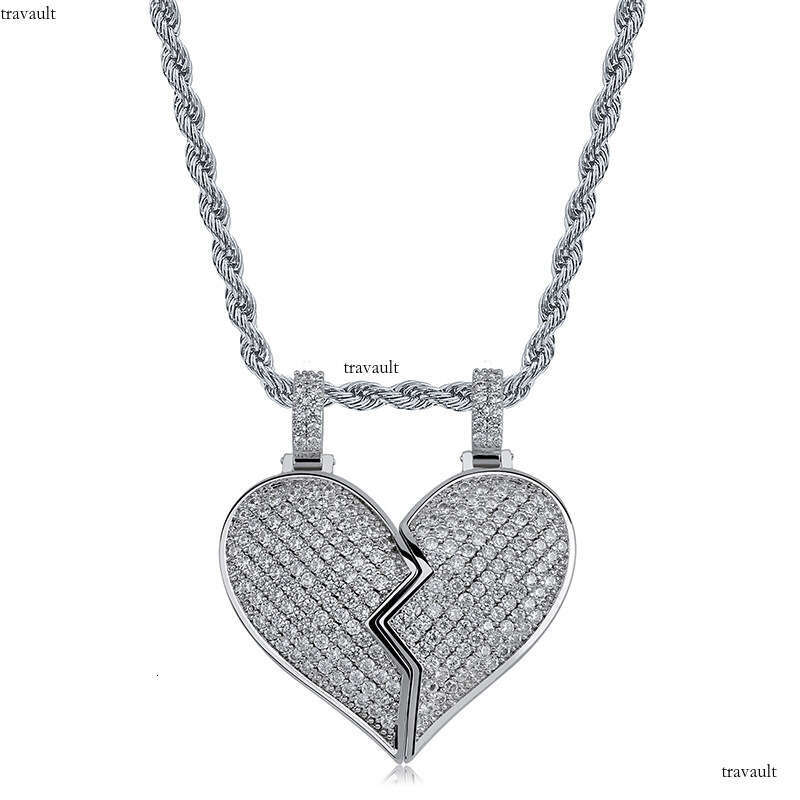 Hip Hop Jewelry Detachable Broken Heart Sier Couple Pendant Moissanite chain Necklace for Men and Women