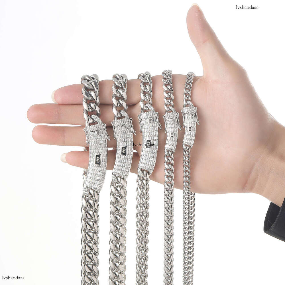 Titanium Sterling Silver Cuban Chain Long Clasp Simple 14k Gold Men's Hip Hop Necklace