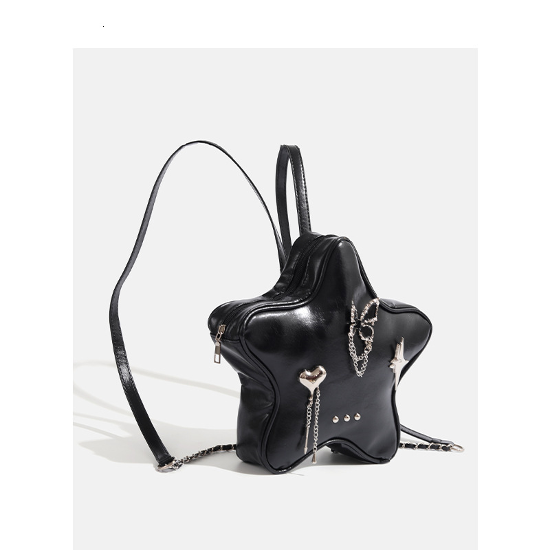 Five-Pointed Star Metal Butterfly Heart Pendant Black Chain Backpack ddmymoon
