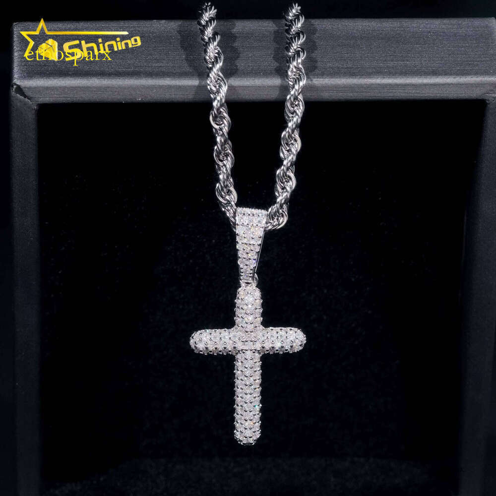 Hip Hop Jewelry Sterling Sier Men Dia Iced Out Bubble Cross Pendant Moissanite