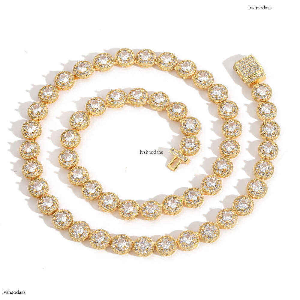 New 8mm Round Rock Candy Micro Paved Moissanite chain Personality Trendy Men's Niche Clavicle Chain Hip Hop Necklace Jewelry