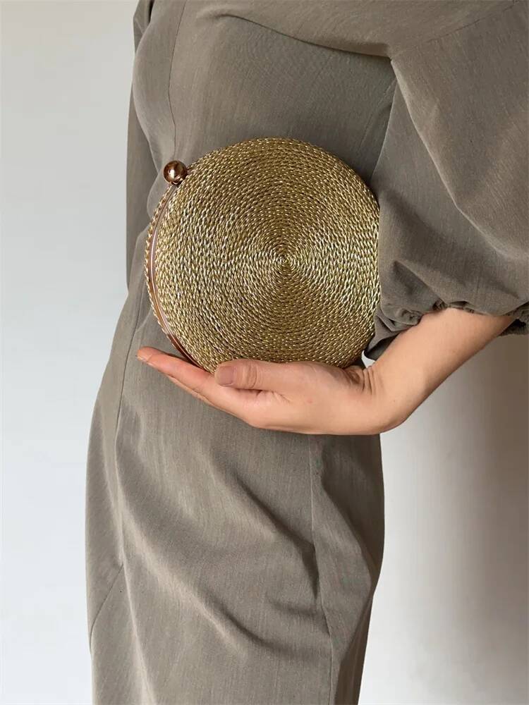 NEW Straw Bags for Women Hand-Woven Rattan Handmade Woven Round Purse Clutch Bag Bohemia Evening bag high-quality