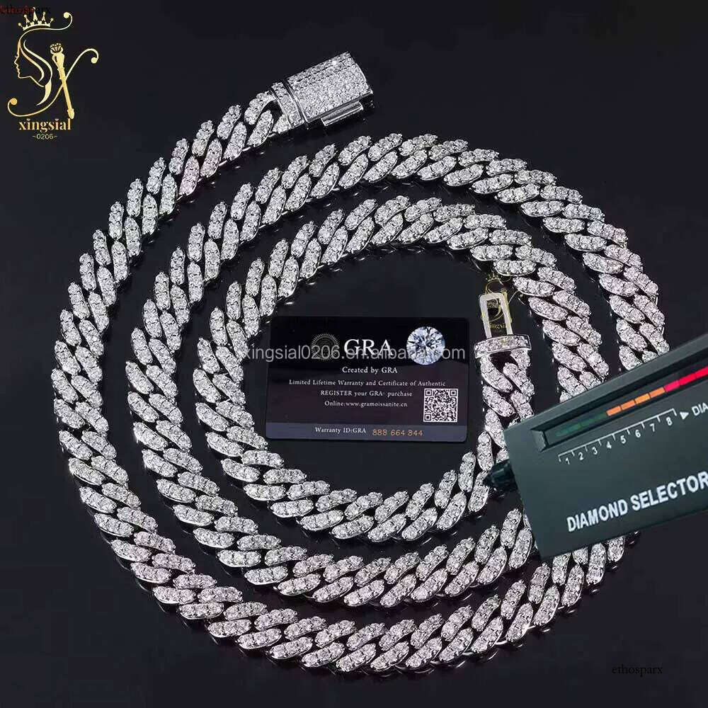 Hiphop Jewelry Men Women Necklace Sier Gold Plated Iced Out 8mm Dia Moissanite Cuban k Chain