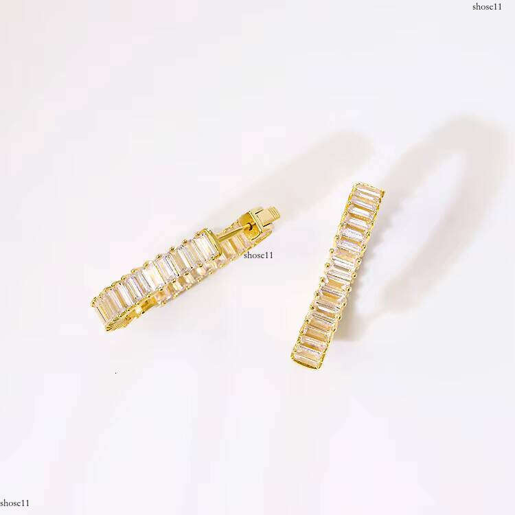 Fashion AAA+ CZ Baguette White Color Zircon Copper Hip Hop Hoop Stud Earrings for Man Women
