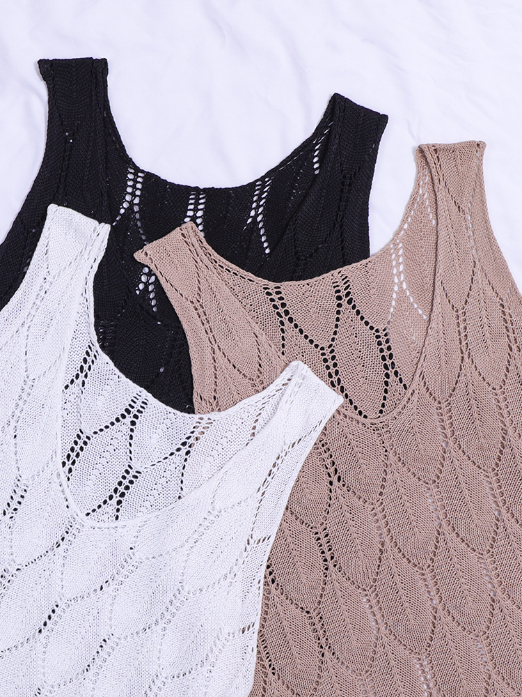 Designer Clothing Knitted Sweater Women's Leaf Pattern Vest